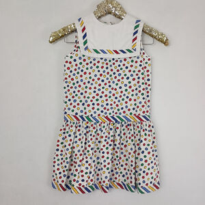 Vintage 80s Bryan Girls Colorful Polka Dot Jumper Dress Sz 6 Primary Clowncore